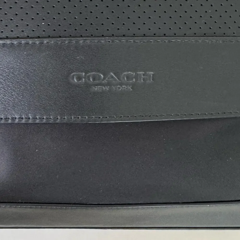 Coach Perforated Leather Nylon Sport Messenger Bag Black F71969